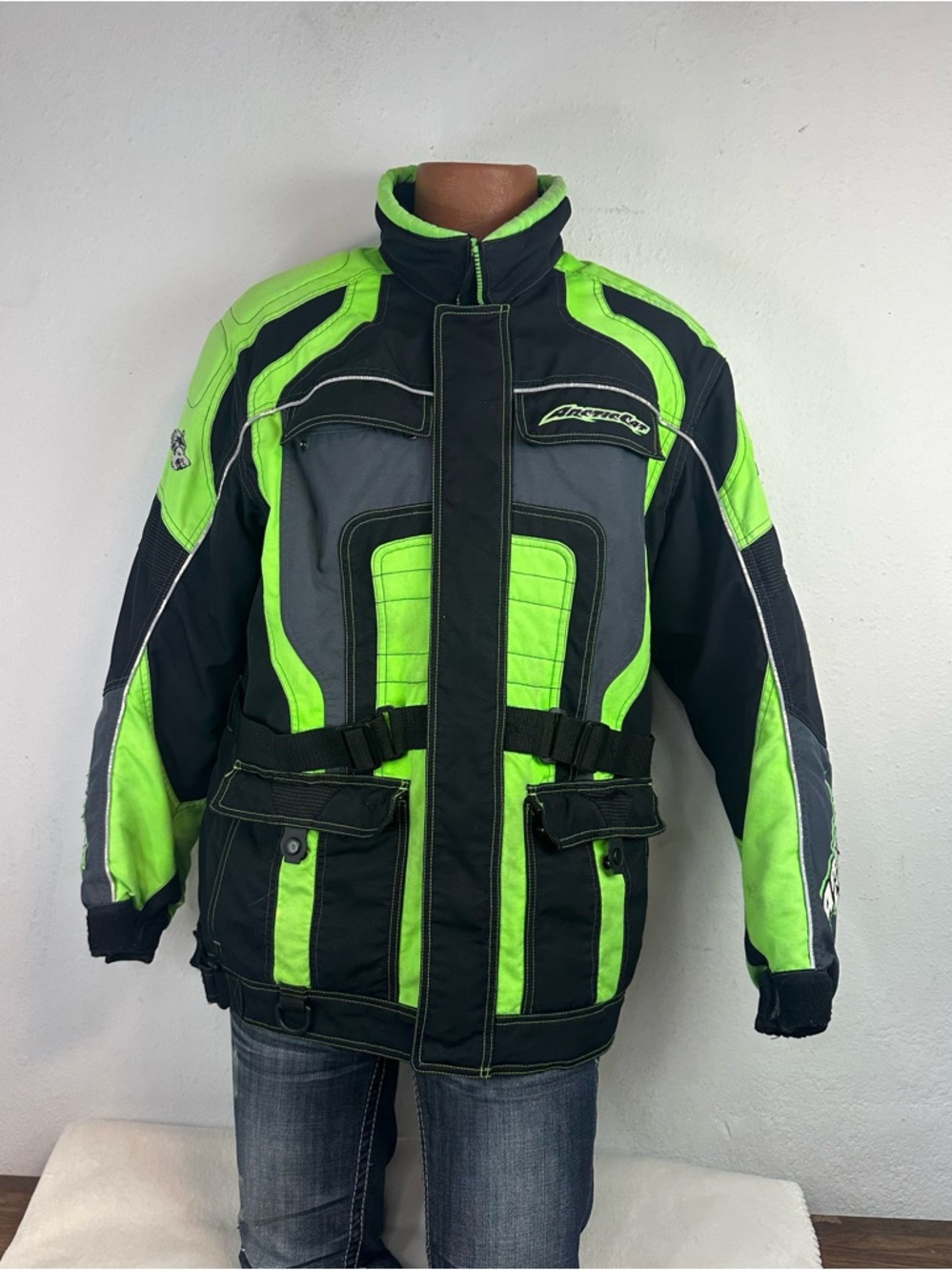 Arctic Cat Iron Dog Lime Green Snowmobile Jacket Broken Zipper